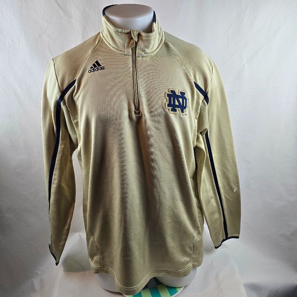 Adidas Notre Dame Quarter Zip Pullover Mens Large Gold Climalite Athletic Jacket